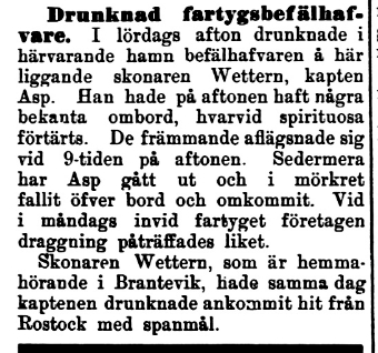 Skonaren 2365 Wetterns Kapt Asp drunknad Tidn Kalmar 1900-04-11.jpg
